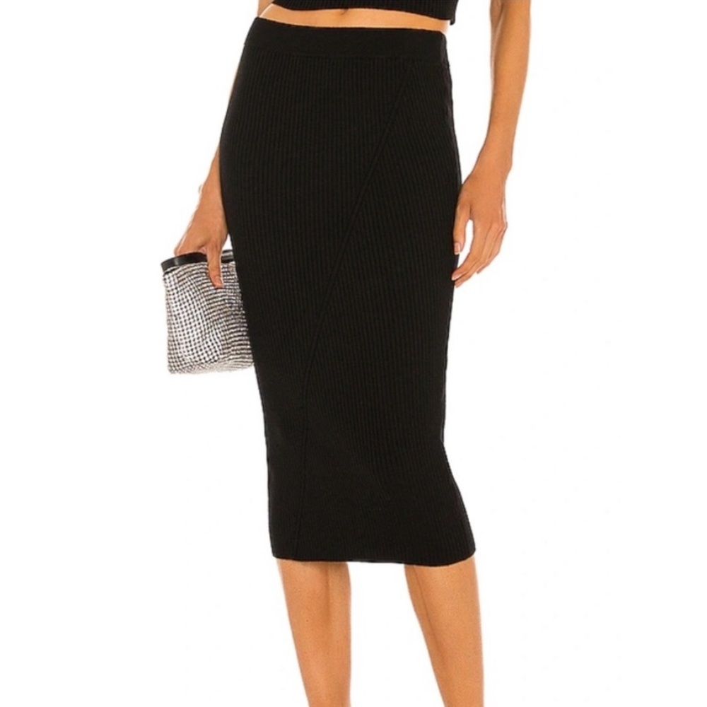 Alice + Olivia Laina Ribbed Knit Black Midi Skirt